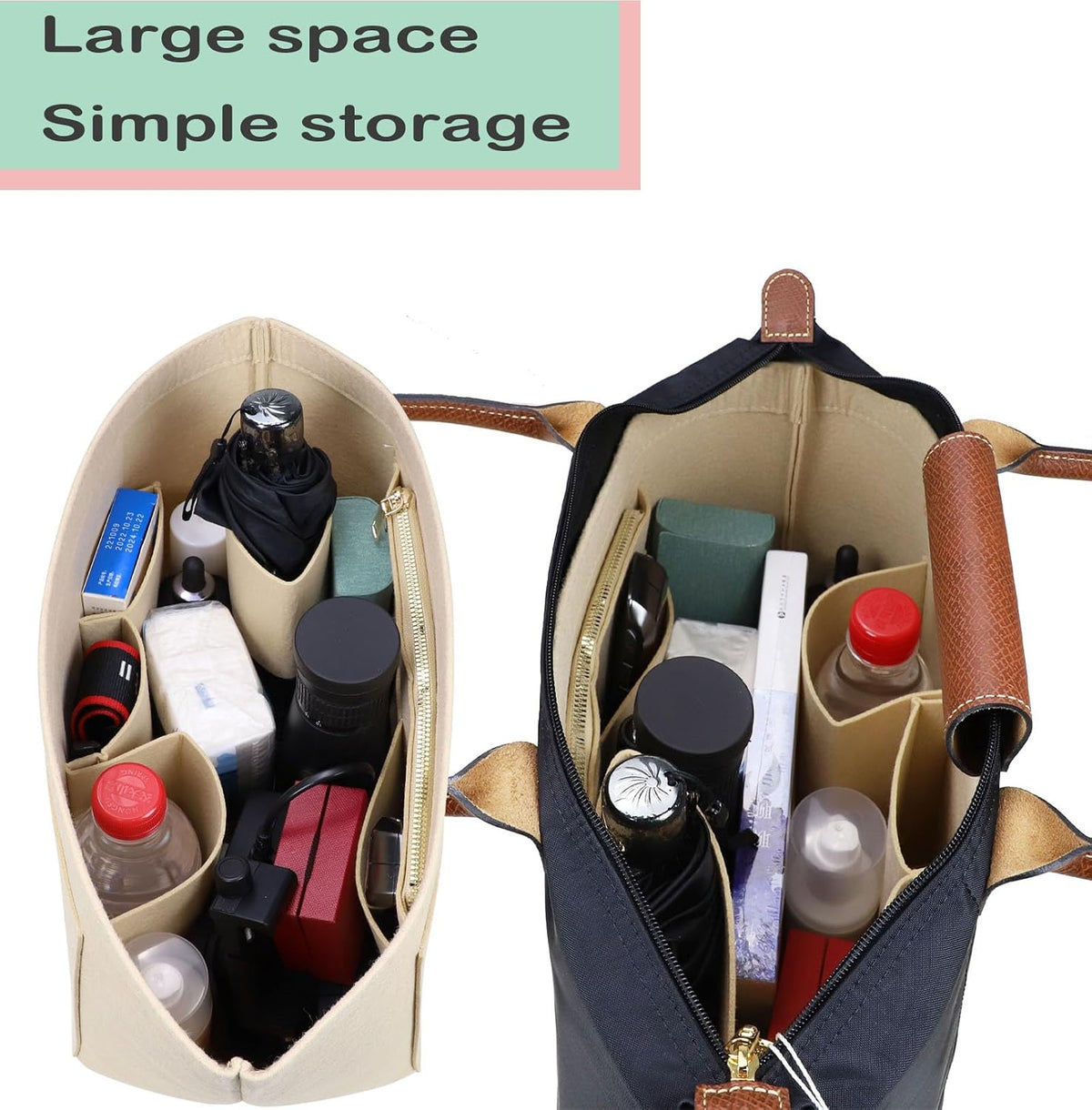 Purse Organizer Insert for longchamp(Small) shor thandle Handbags Organizer 1012Beige-S