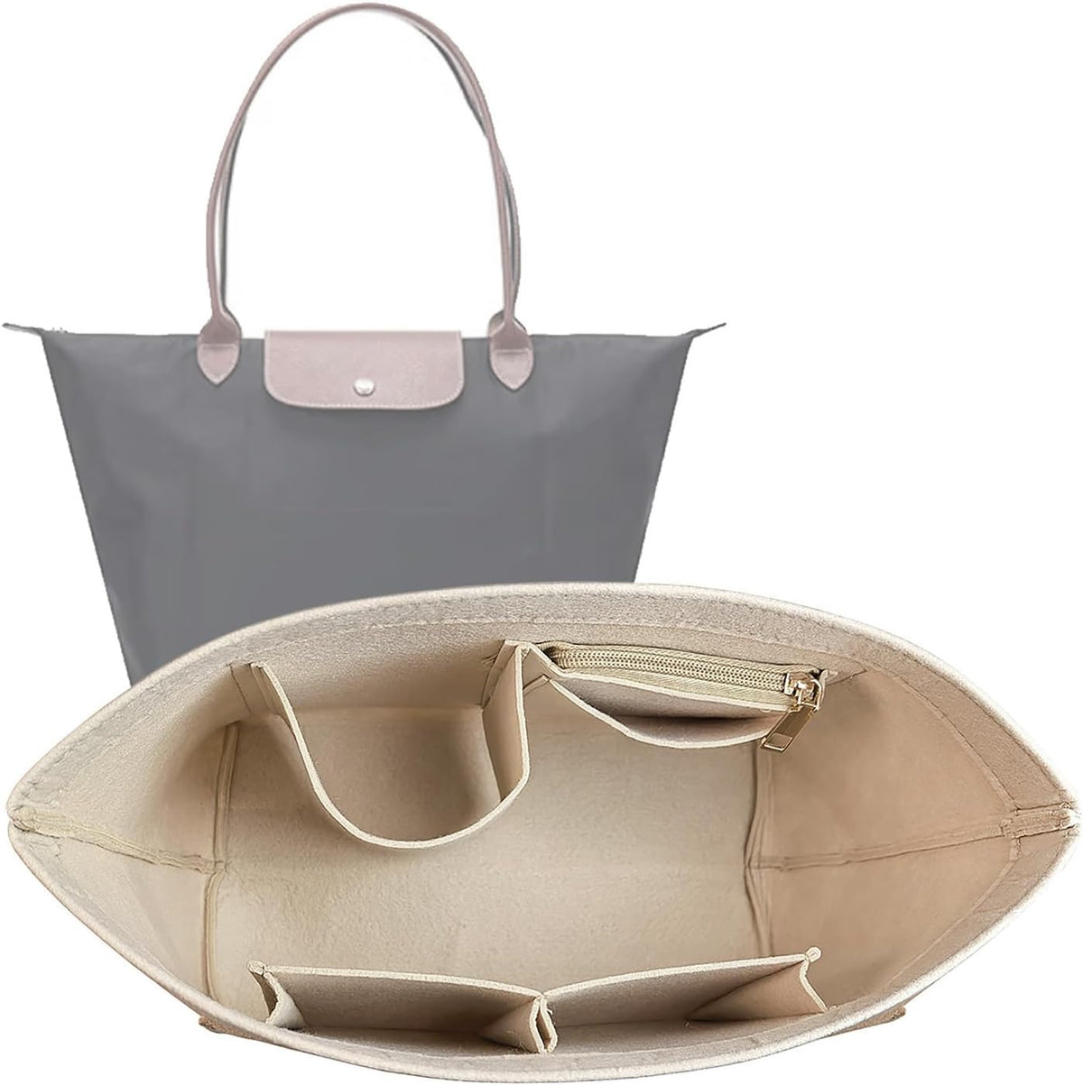 Purse Organizer Insert for longchamp(Small) shor thandle Handbags Organizer 1012Beige-S