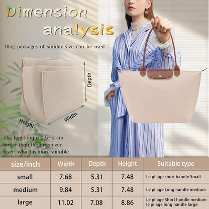 Purse Organizer Insert for longchamp(Small) shor thandle Handbags Organizer 1012Beige-S