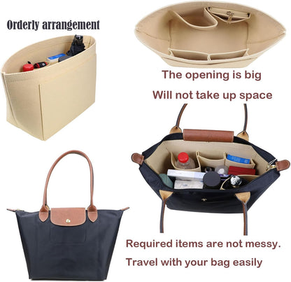 Purse Organizer Insert for longchamp(Small) shor thandle Handbags Organizer 1012Beige-S