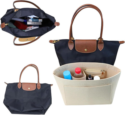 Purse Organizer Insert for longchamp(Small) shor thandle Handbags Organizer 1012Beige-S