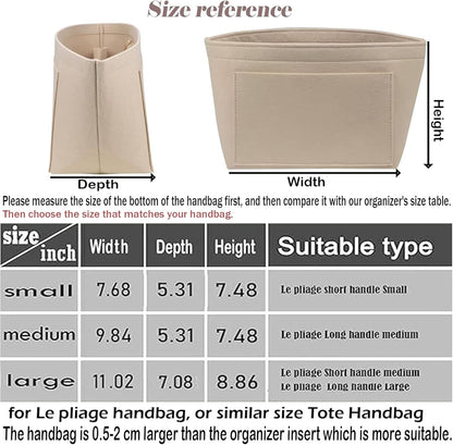 Purse Organizer Insert for longchamp(Small) shor thandle Handbags Organizer 1012Beige-S