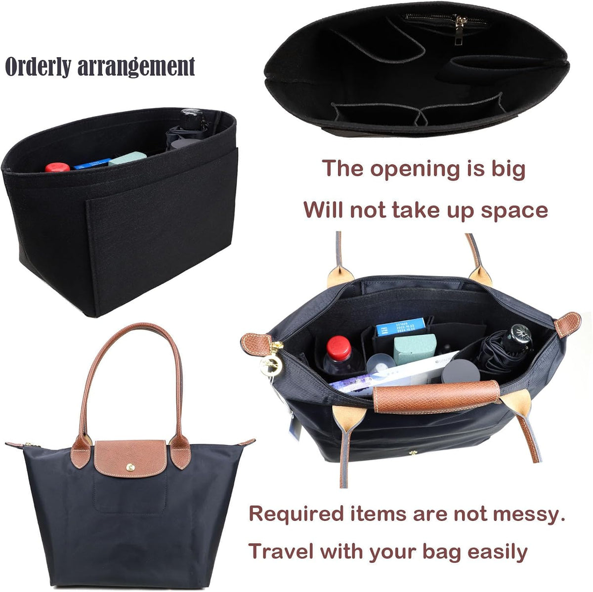 Purse Organizer Insert for longchamp(Small) shor thandle Handbags Organizer 1012Beige-S