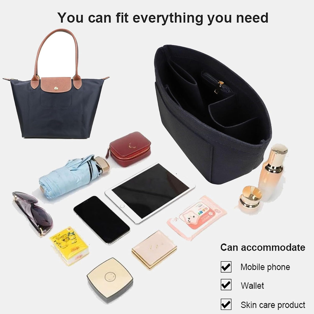 Purse Organizer Insert for longchamp(Small) shor thandle Handbags Organizer 1012Beige-S