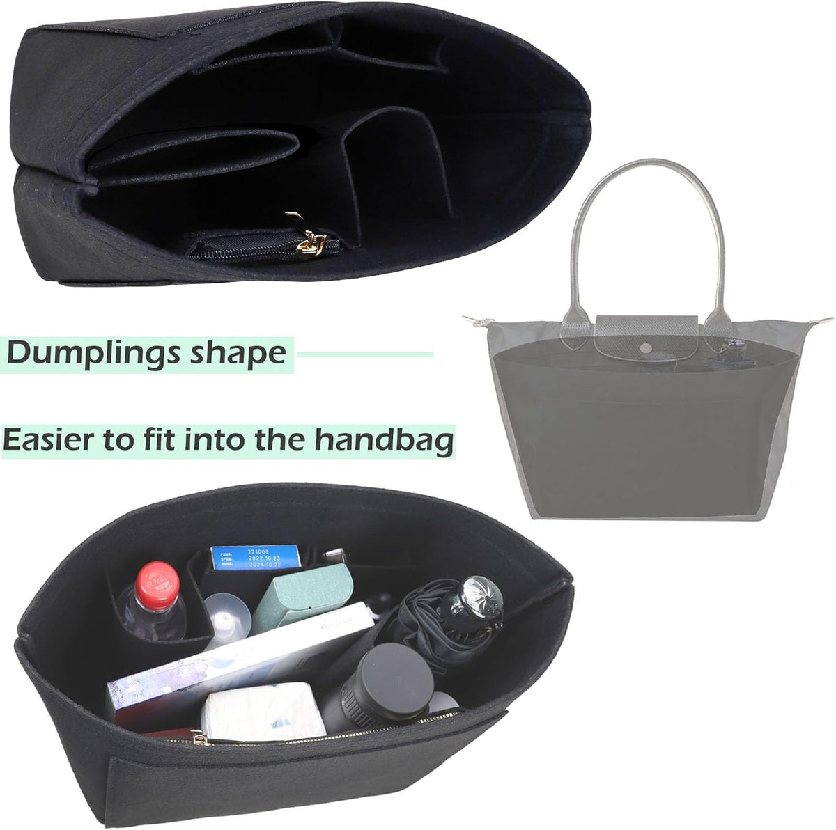 Purse Organizer Insert for longchamp(Small) shor thandle Handbags Organizer 1012Beige-S