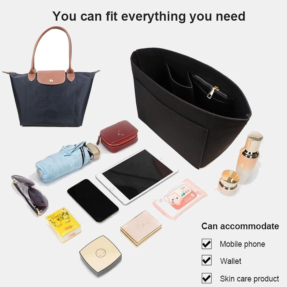 Purse Organizer Insert for longchamp(Small) shor thandle Handbags Organizer 1012Beige-S