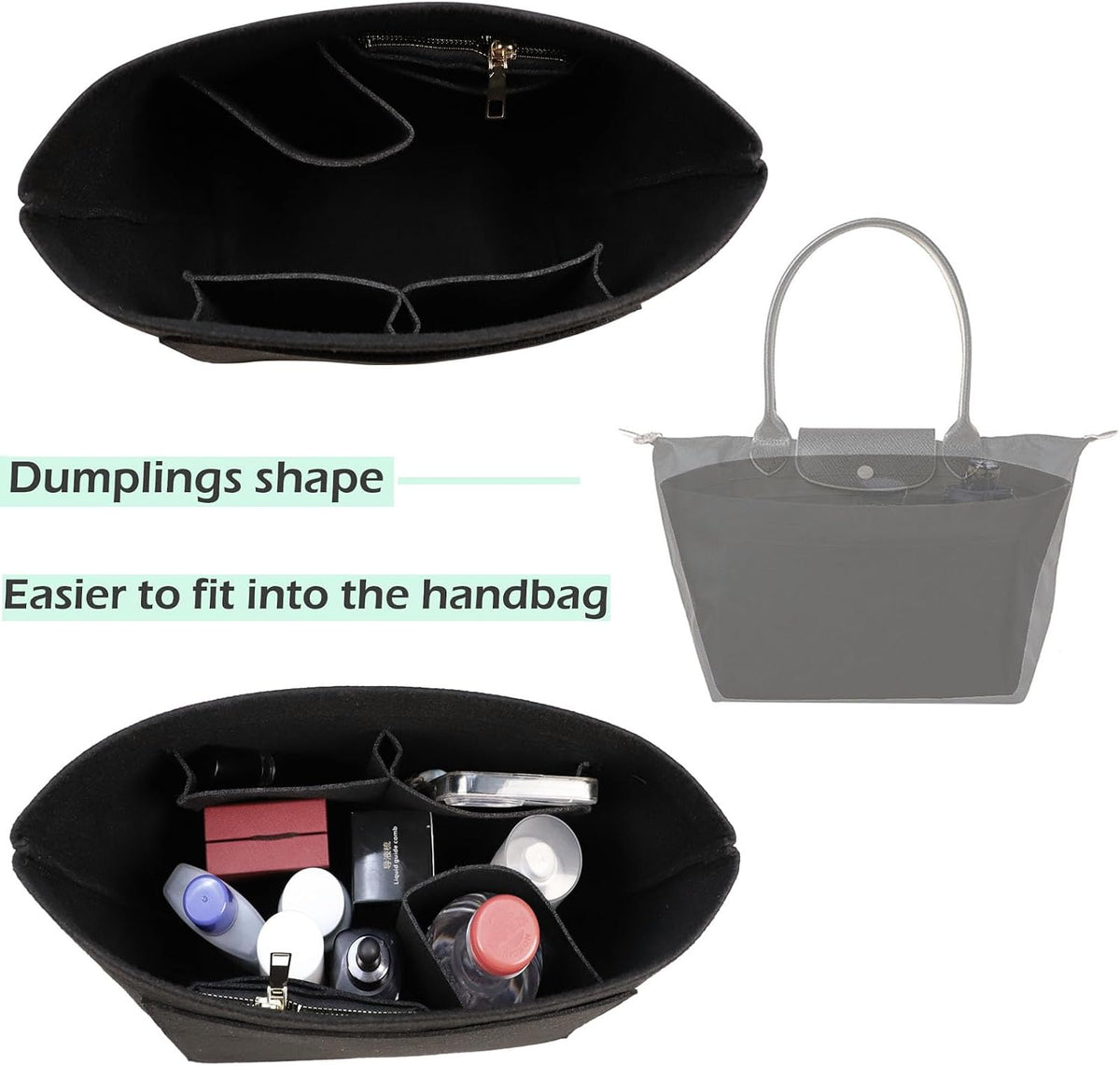 Purse Organizer Insert for longchamp(Small) shor thandle Handbags Organizer 1012Beige-S