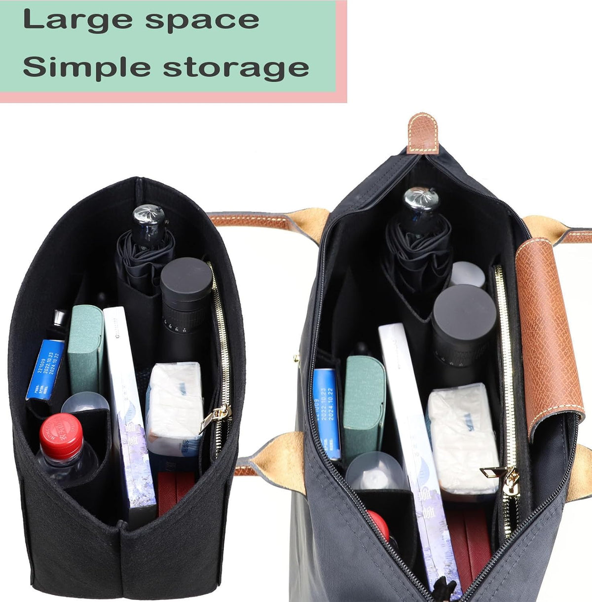 Purse Organizer Insert for longchamp(Small) shor thandle Handbags Organizer 1012Beige-S