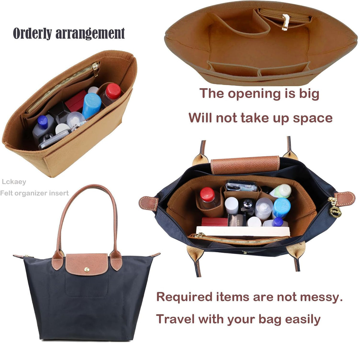 Purse Organizer Insert for longchamp(Small) shor thandle Handbags Organizer 1012Beige-S