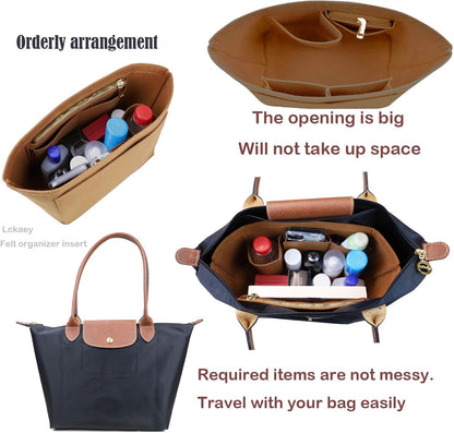 Purse Organizer Insert for longchamp(Small) shor thandle Handbags Organizer 1012Beige-S