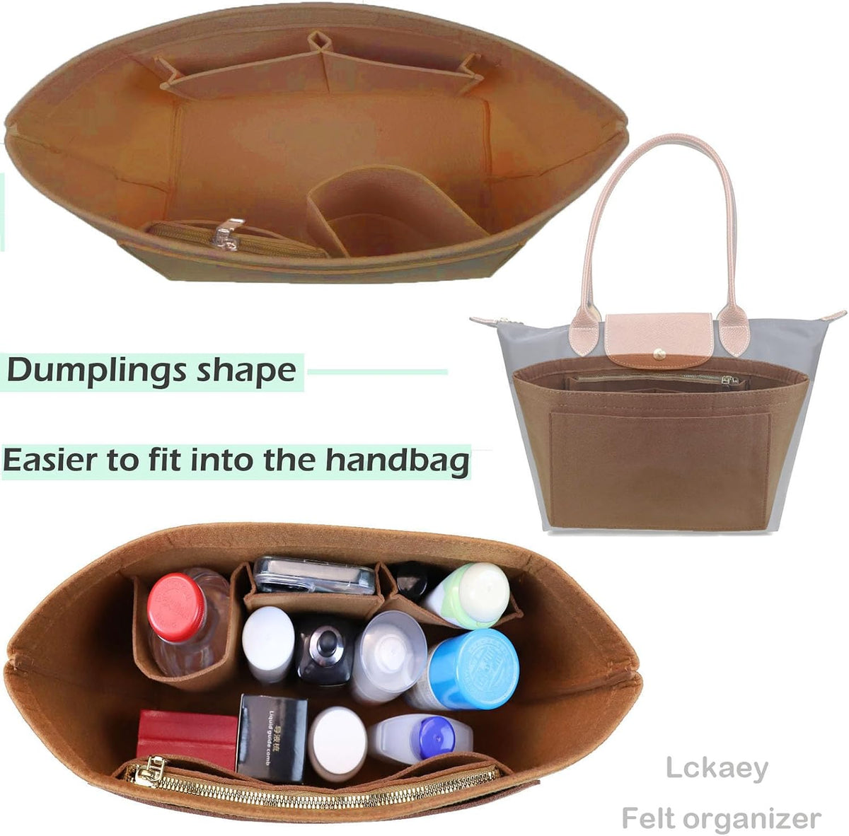 Purse Organizer Insert for longchamp(Small) shor thandle Handbags Organizer 1012Beige-S