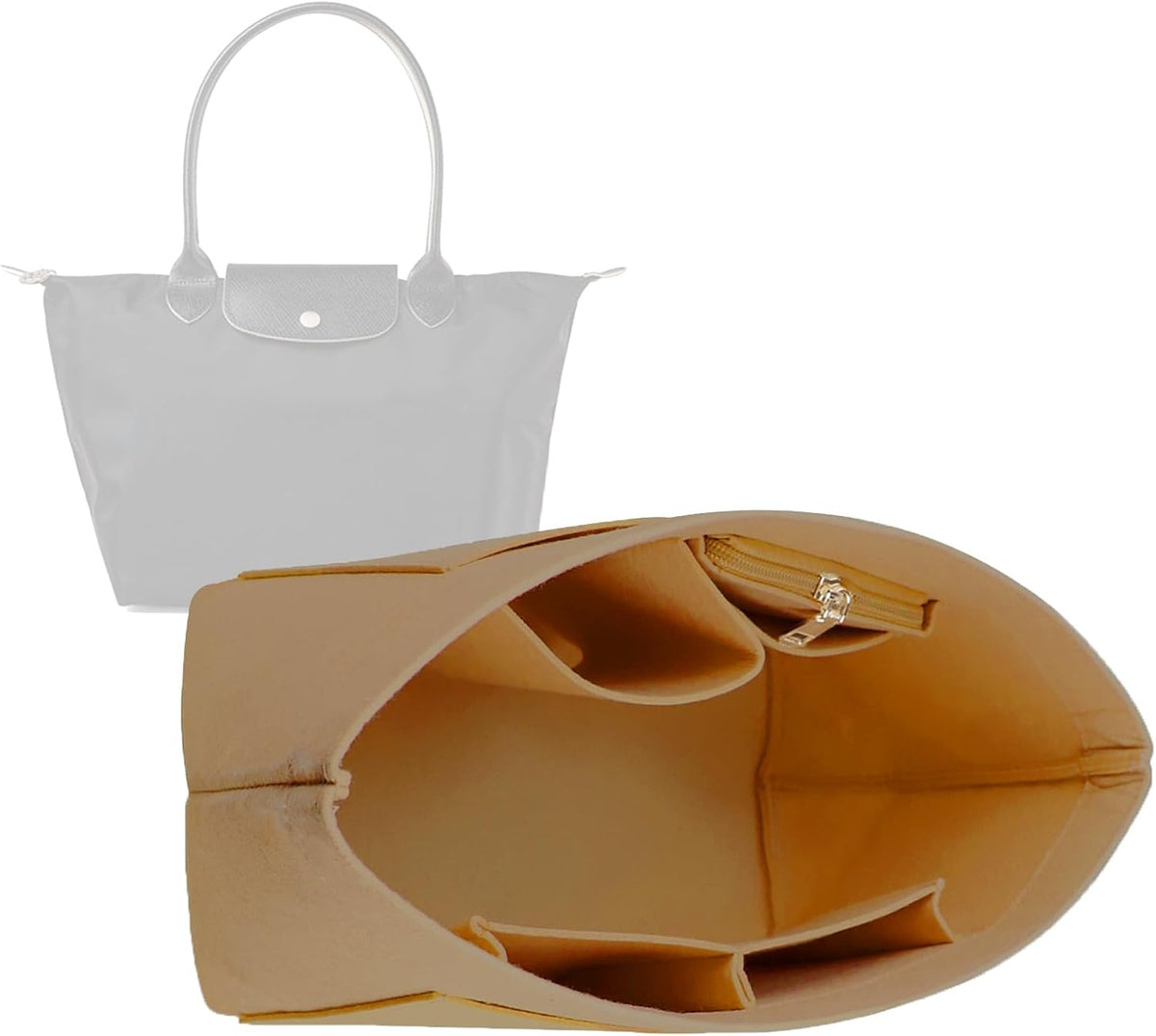 Purse Organizer Insert for longchamp(Small) shor thandle Handbags Organizer 1012Beige-S