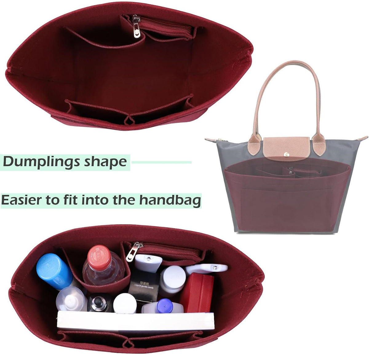 Purse Organizer Insert for longchamp(Small) shor thandle Handbags Organizer 1012Beige-S