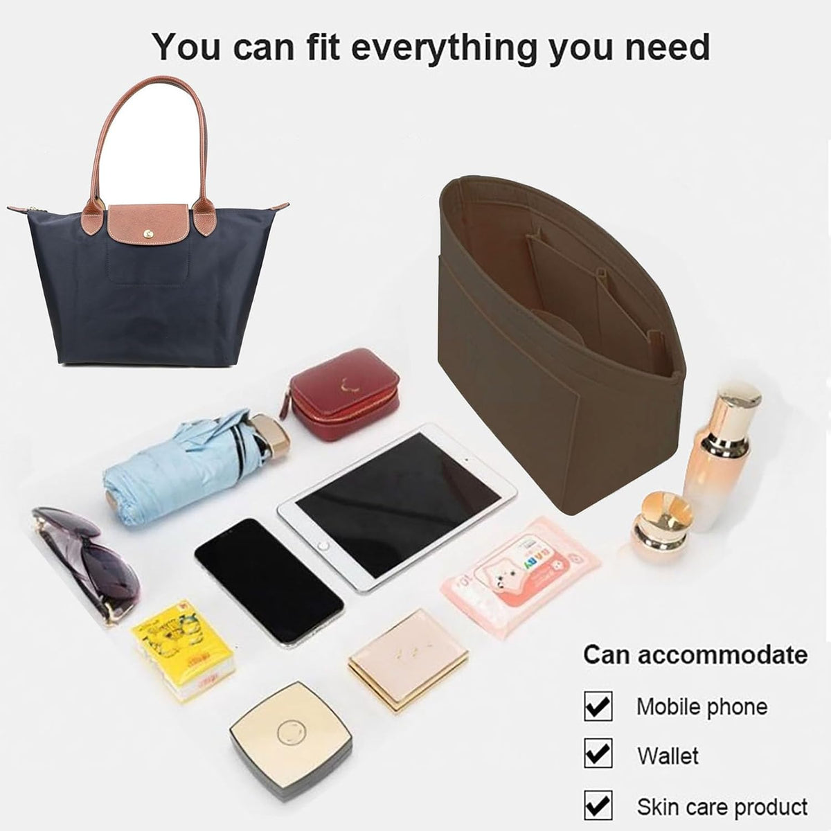 Purse Organizer Insert for longchamp(Small) shor thandle Handbags Organizer 1012Beige-S
