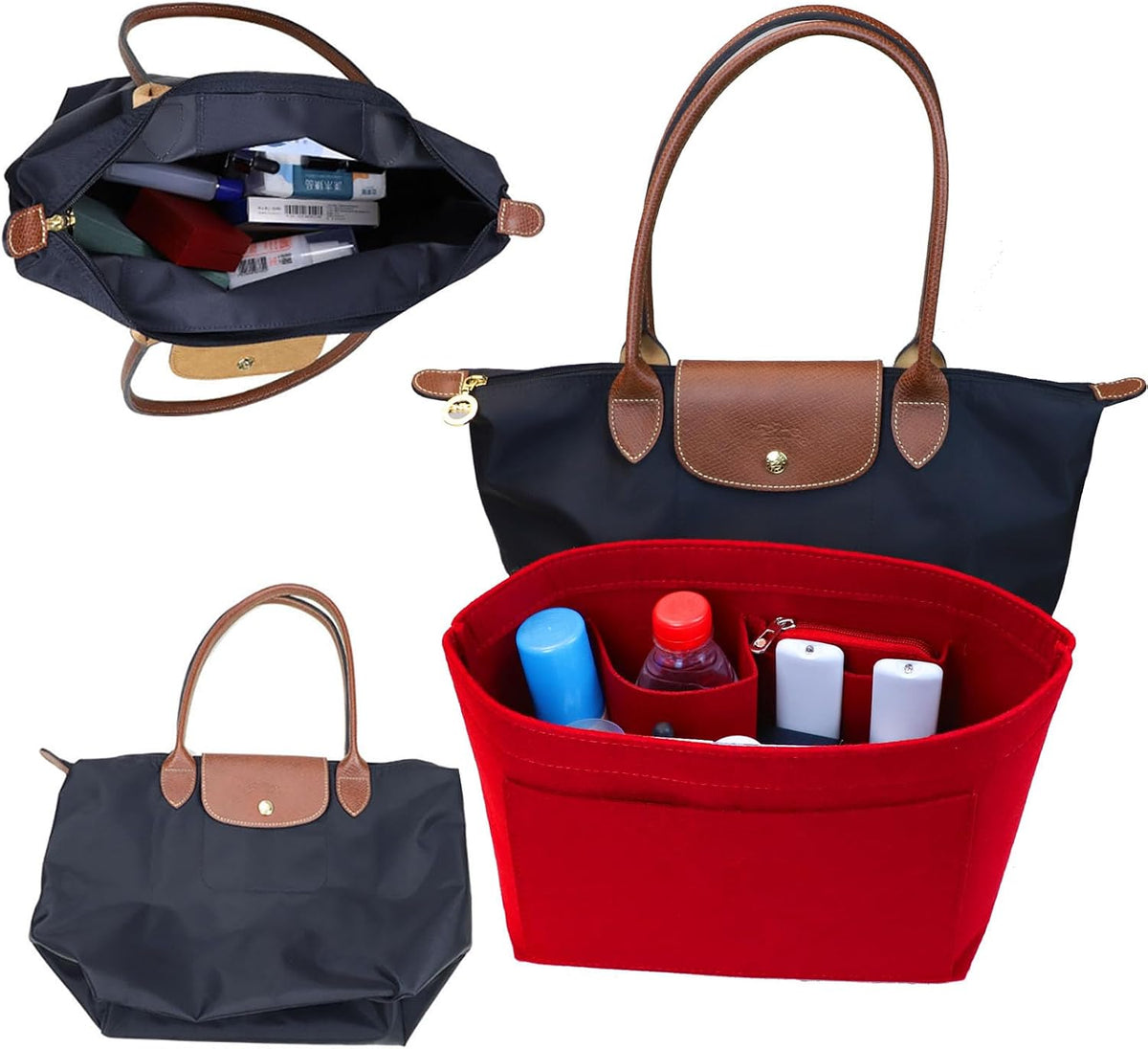 Purse Organizer Insert for longchamp(Small) shor thandle Handbags Organizer 1012Beige-S