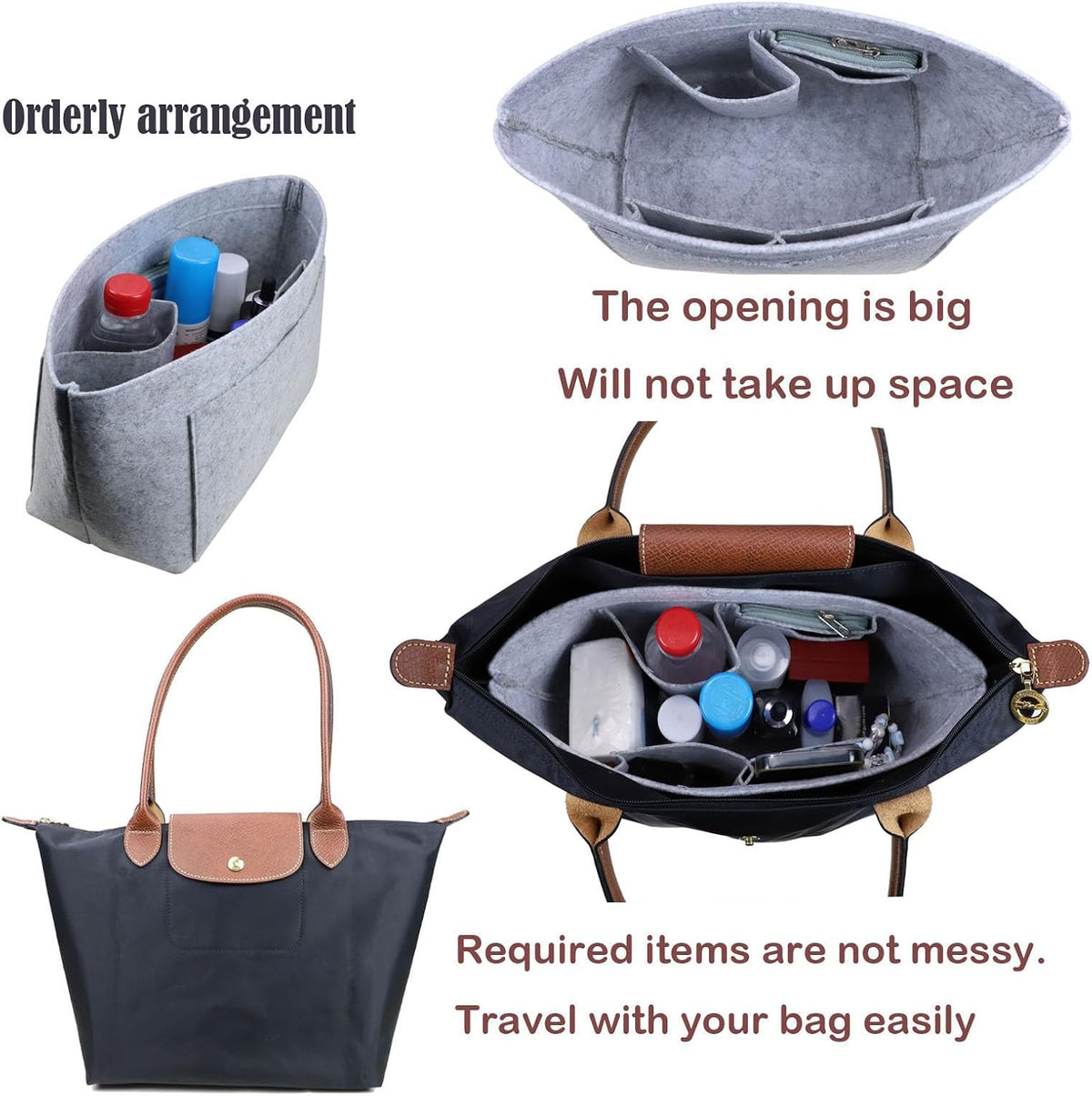 Purse Organizer Insert for longchamp(Small) shor thandle Handbags Organizer 1012Beige-S