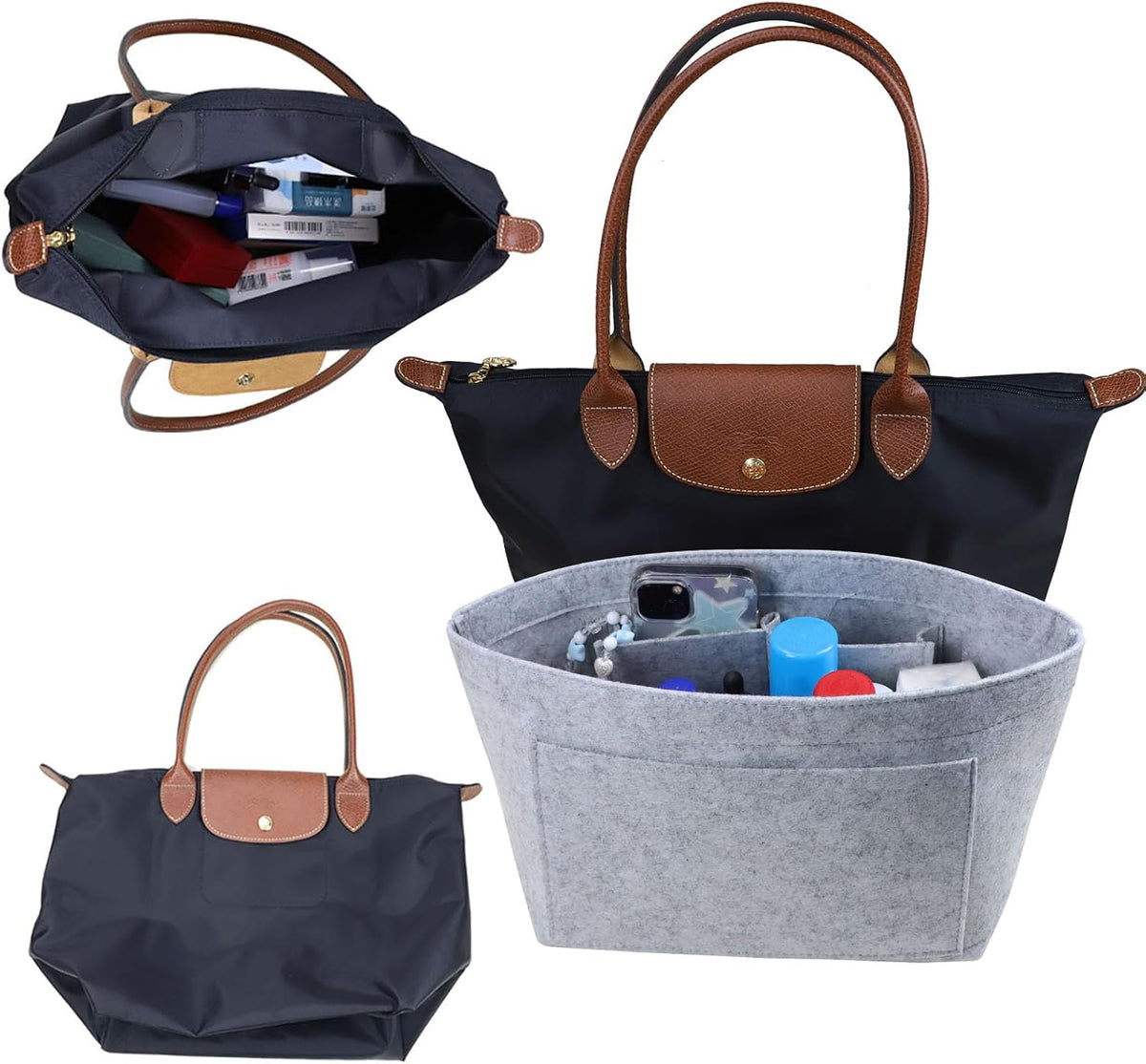 Purse Organizer Insert for longchamp(Small) shor thandle Handbags Organizer 1012Beige-S