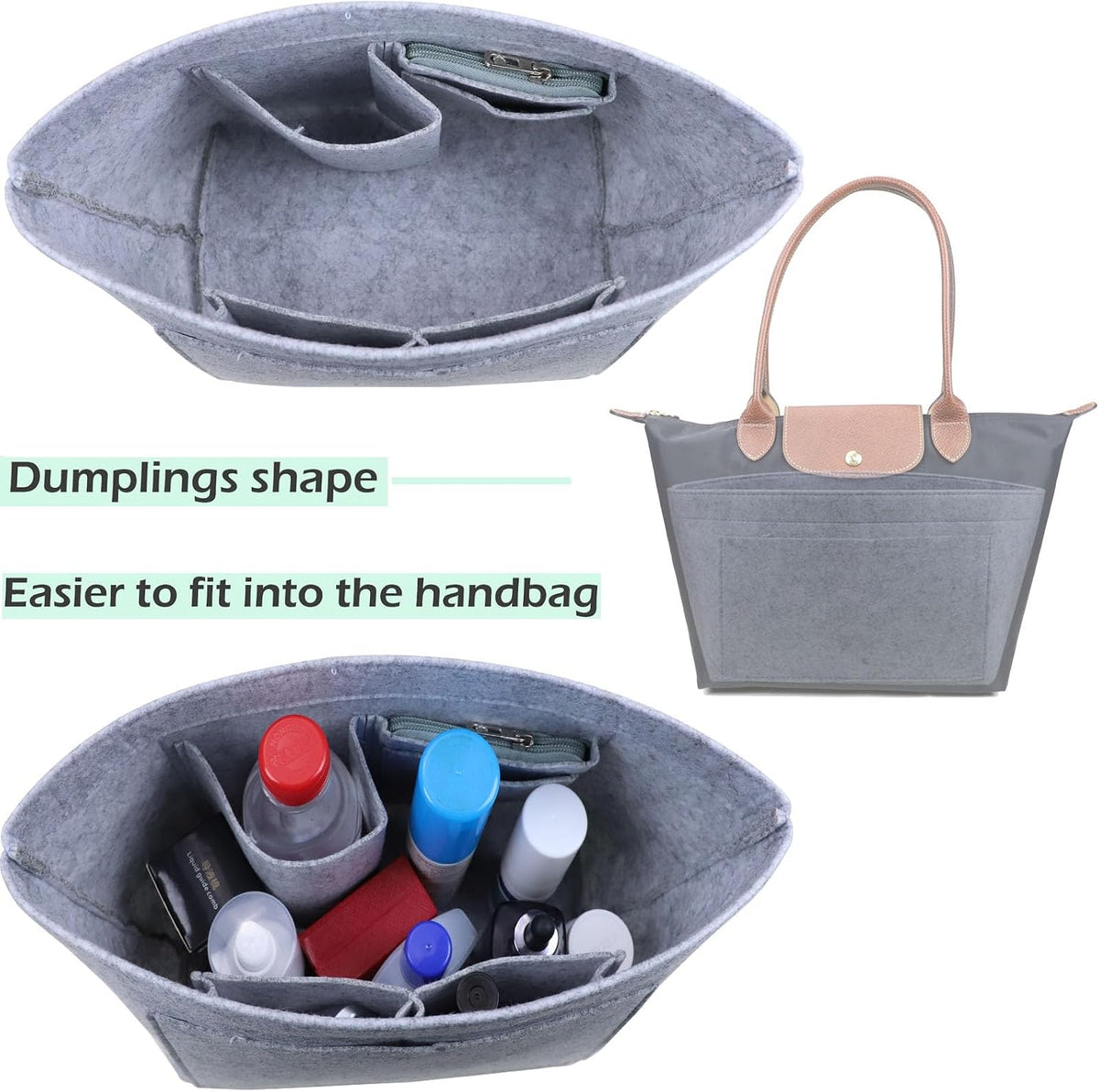Purse Organizer Insert for longchamp(Small) shor thandle Handbags Organizer 1012Beige-S