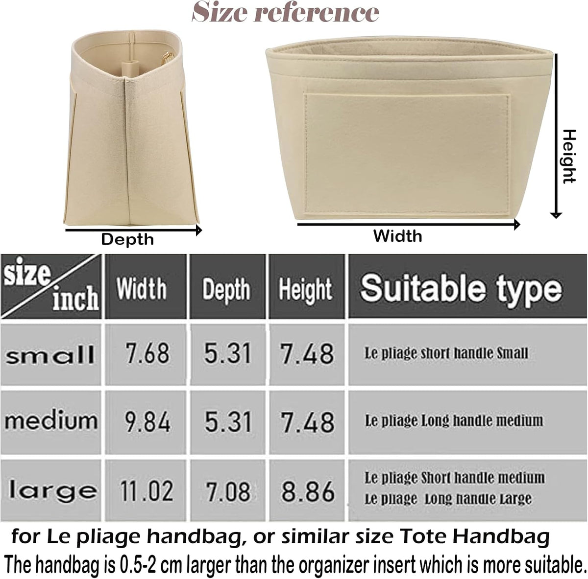 Purse Organizer Insert for longchamp(Small) shor thandle Handbags Organizer 1012Beige-S