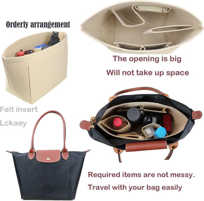 Purse Organizer Insert for longchamp(Small) shor thandle Handbags Organizer 1012Beige-S