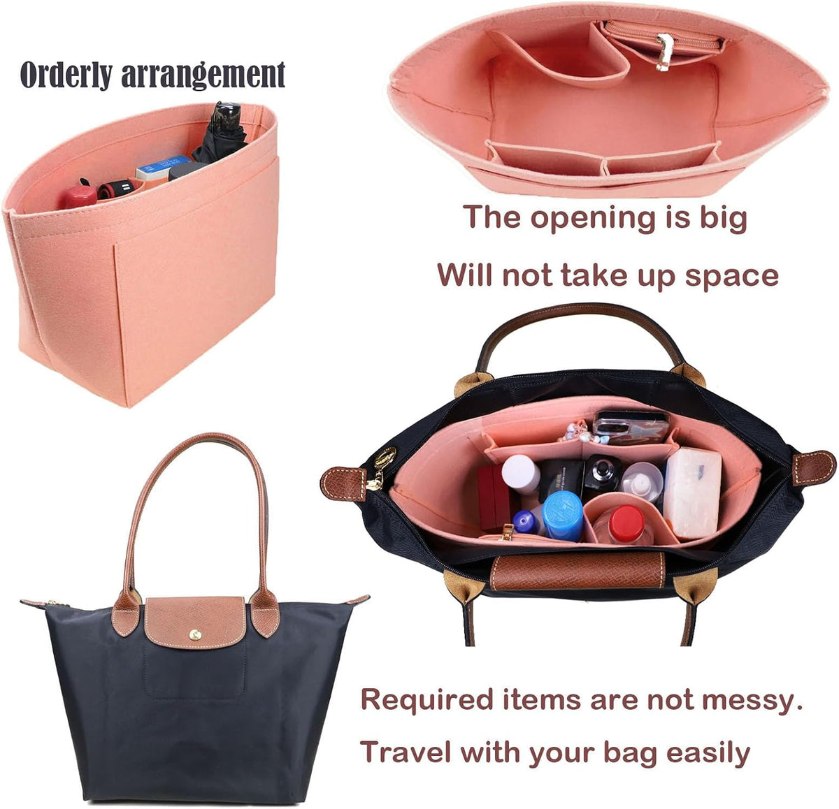 Purse Organizer Insert for longchamp(Small) shor thandle Handbags Organizer 1012Beige-S