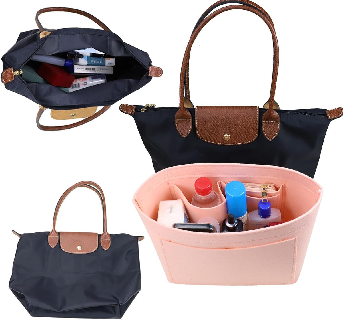 Purse Organizer Insert for longchamp(Small) shor thandle Handbags Organizer 1012Beige-S
