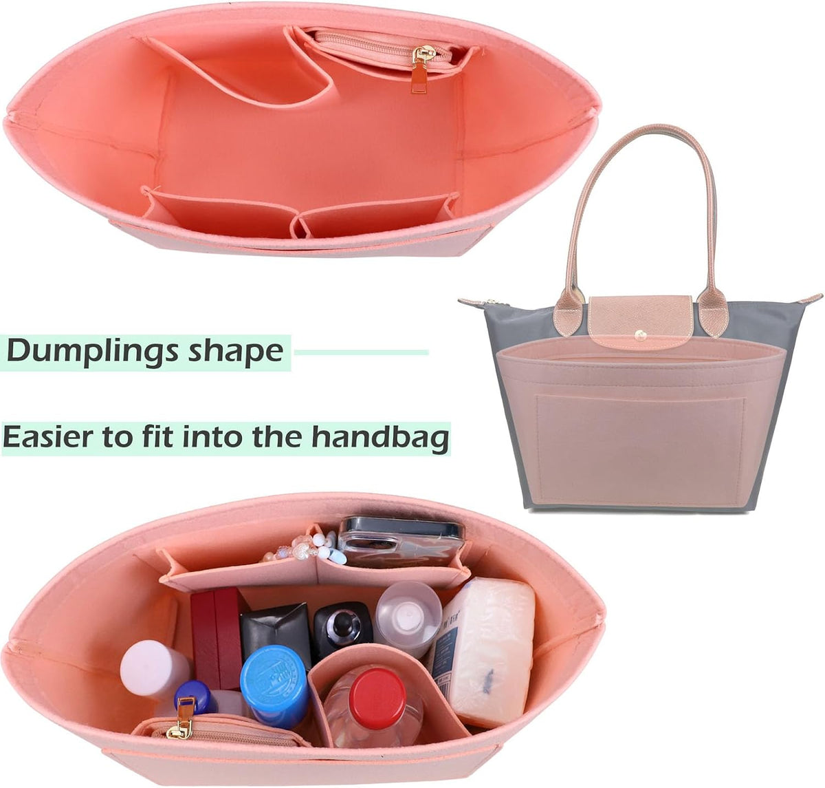 Purse Organizer Insert for longchamp(Small) shor thandle Handbags Organizer 1012Beige-S