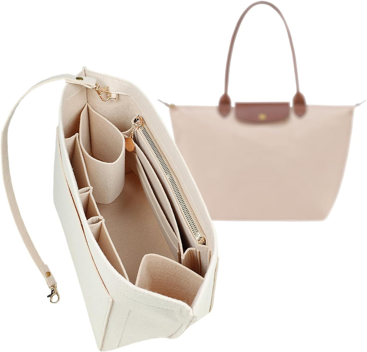 Purse Organizer Insert for longchamp(Small) shor thandle Handbags Organizer 1012Beige-S