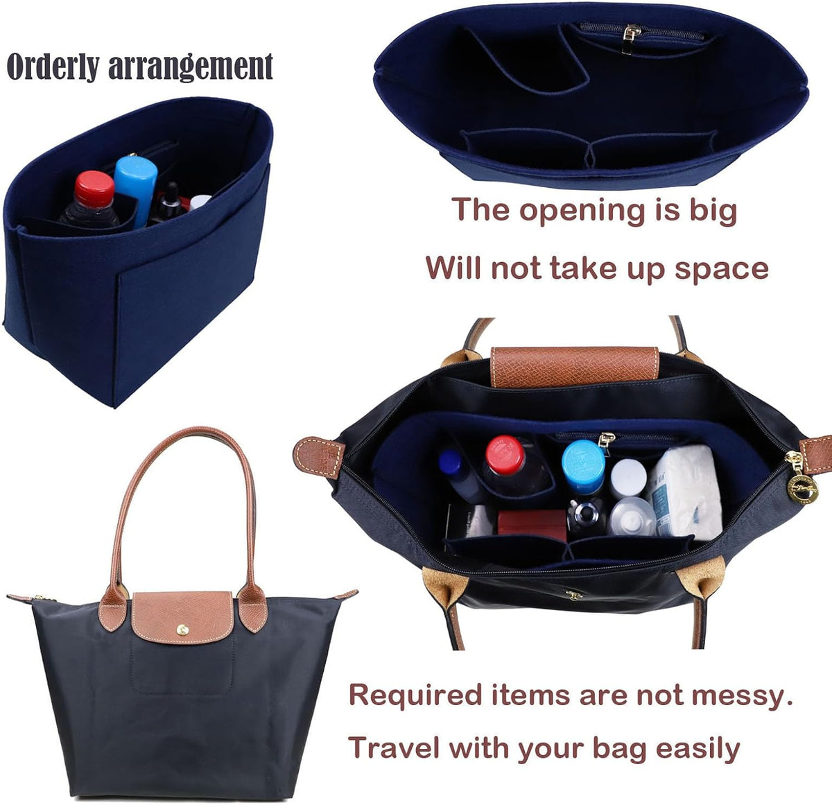 Purse Organizer Insert for longchamp(Small) shor thandle Handbags Organizer 1012Beige-S