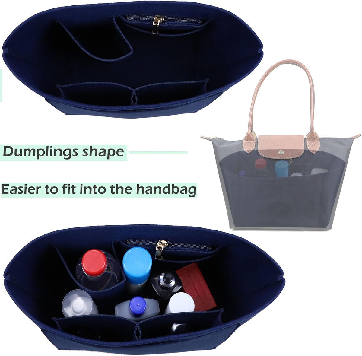 Purse Organizer Insert for longchamp(Small) shor thandle Handbags Organizer 1012Beige-S