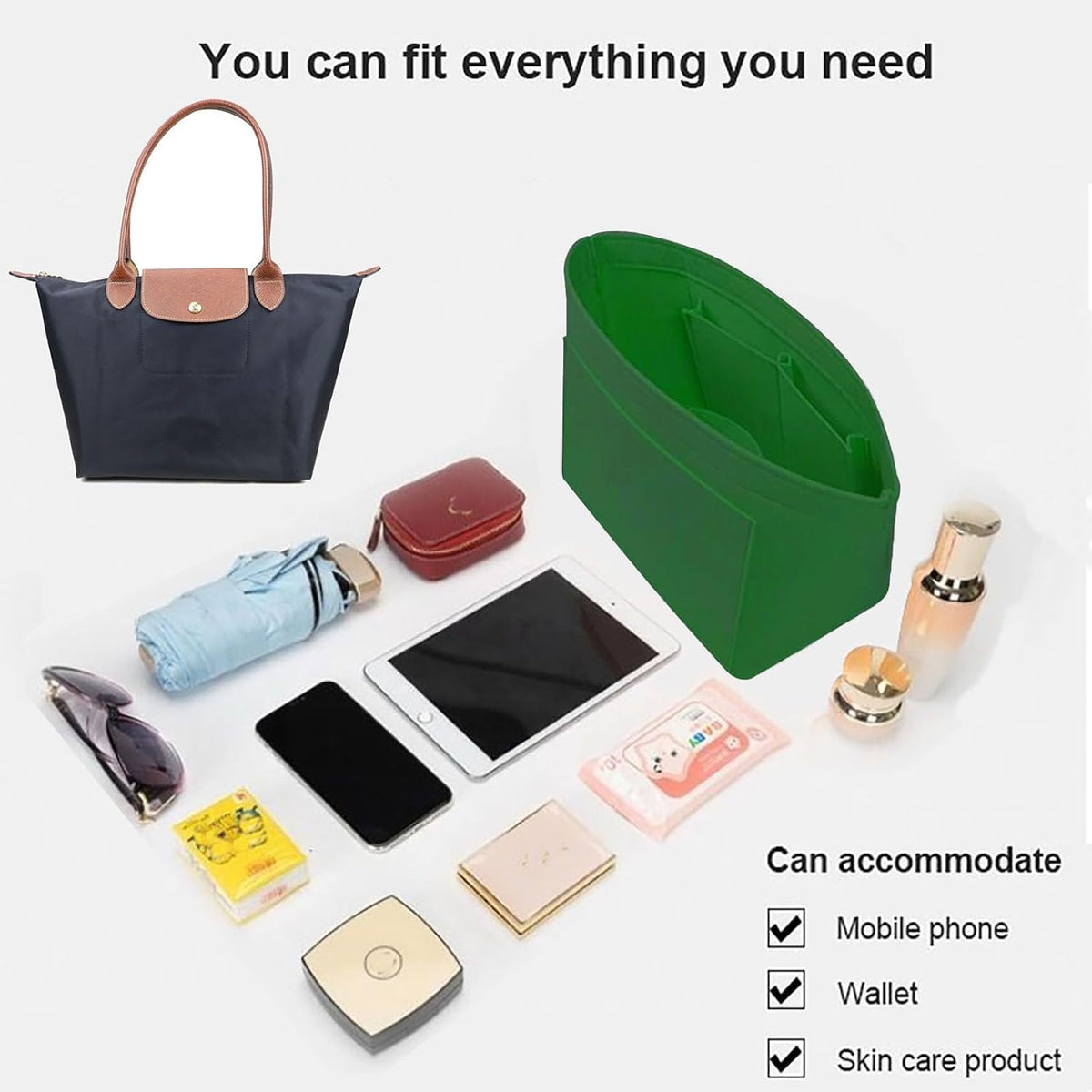 Purse Organizer Insert for longchamp(Small) shor thandle Handbags Organizer 1012Beige-S