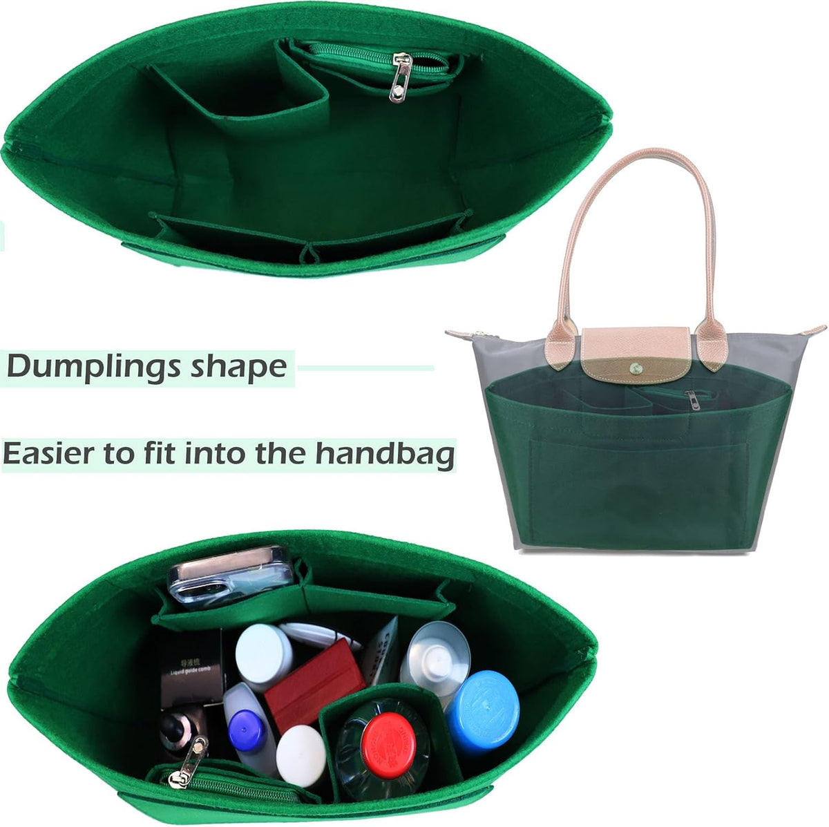 Purse Organizer Insert for longchamp(Small) shor thandle Handbags Organizer 1012Beige-S