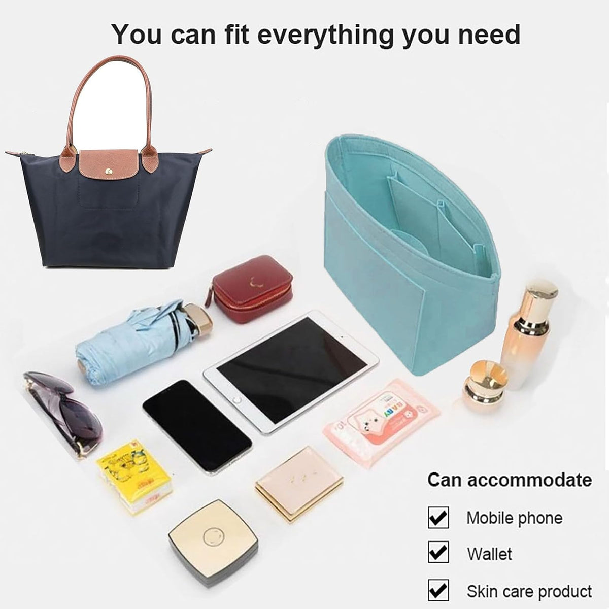 Purse Organizer Insert for longchamp(Small) shor thandle Handbags Organizer 1012Beige-S