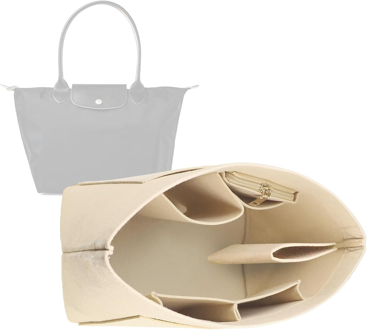 Purse Organizer Insert for longchamp(Small) shor thandle Handbags Organizer 1012Beige-S