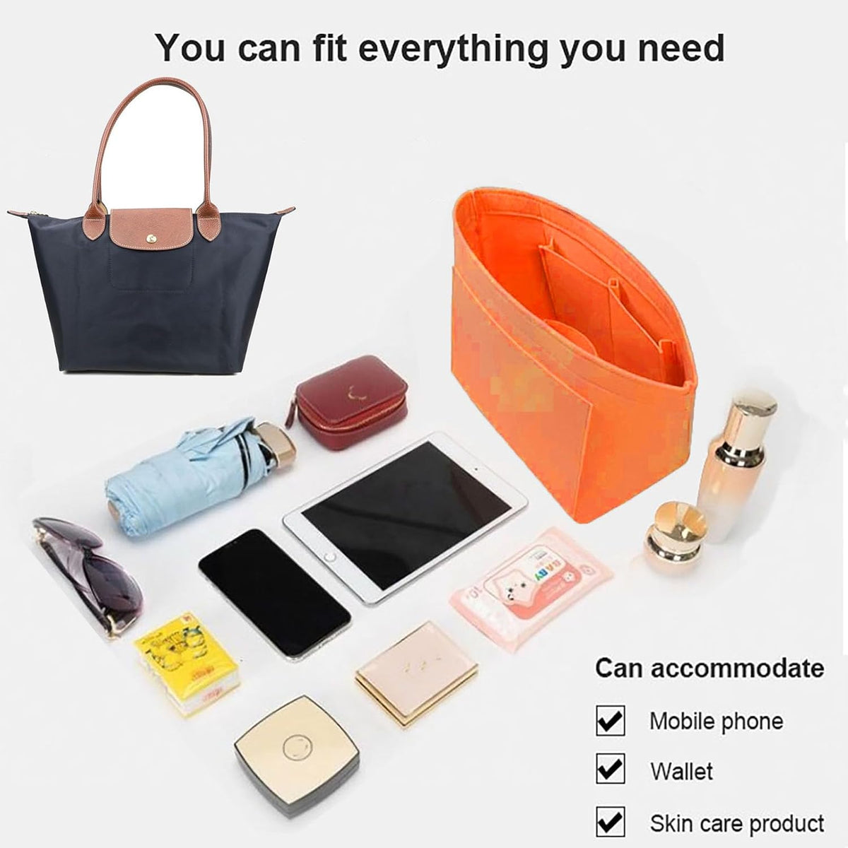 Purse Organizer Insert for longchamp(Small) shor thandle Handbags Organizer 1012Beige-S
