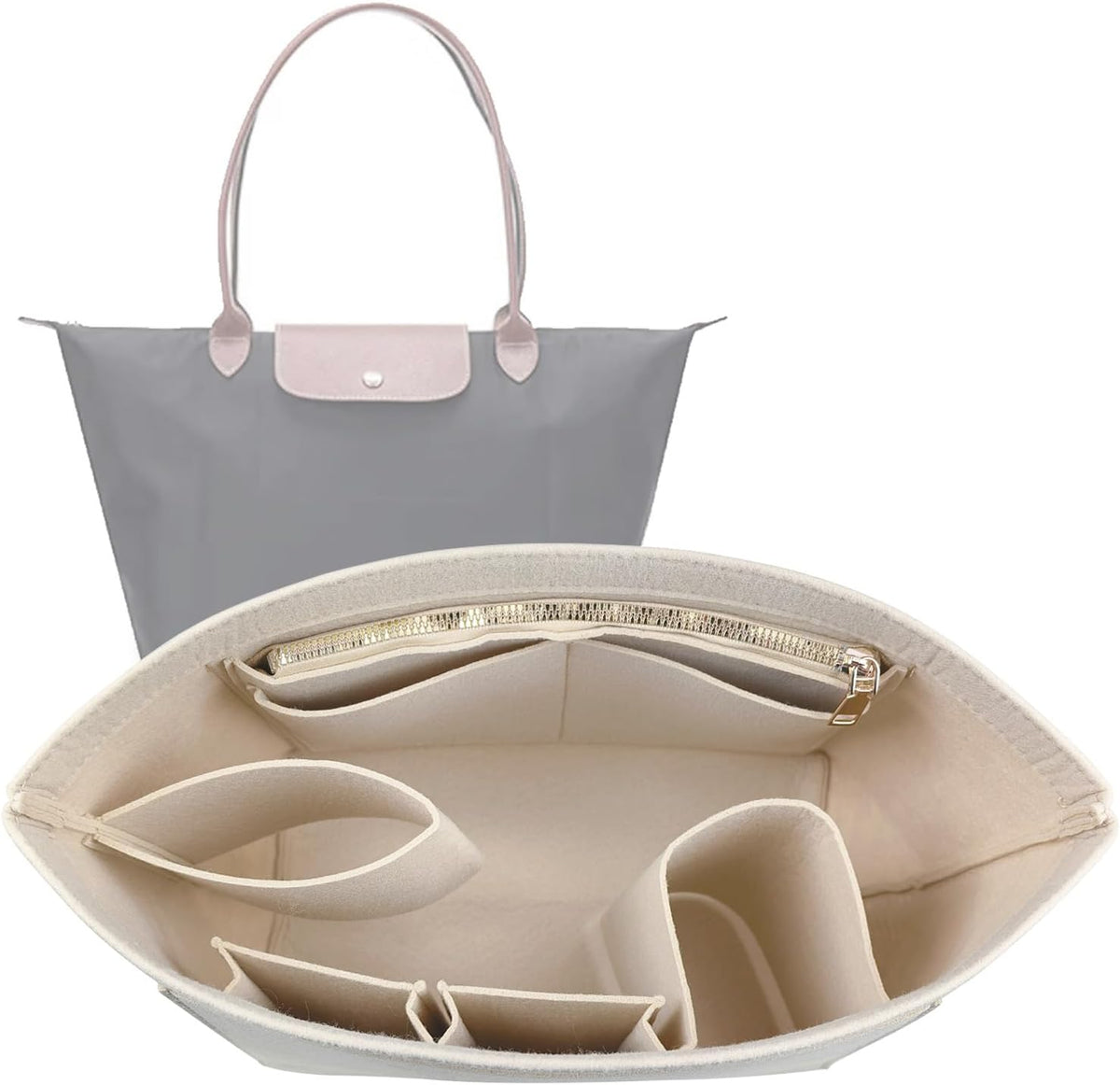 Purse Organizer Insert for longchamp(Small) shor thandle Handbags Organizer 1012Beige-S