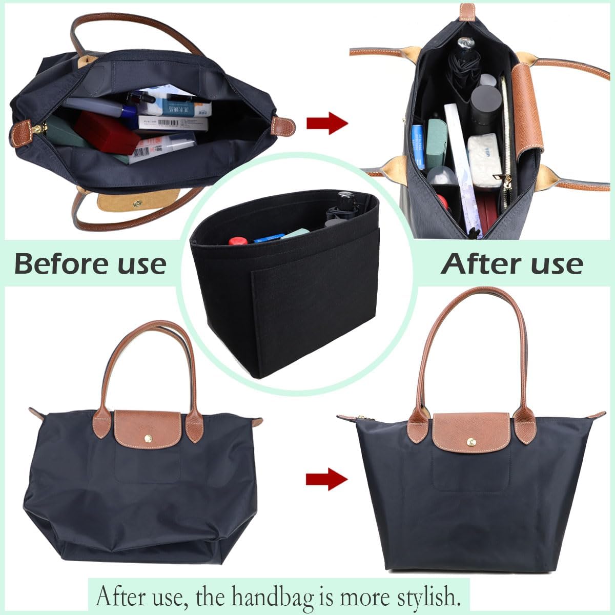 Purse Organizer Insert for longchamp(Small) shor thandle Handbags Organizer 1012Beige-S