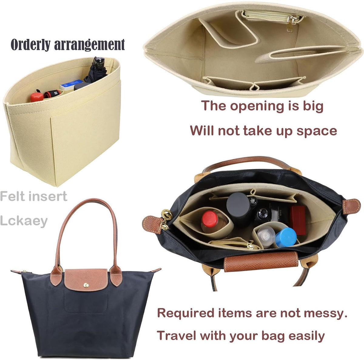 Purse Organizer Insert for longchamp(Small) shor thandle Handbags Organizer 1012Beige-S