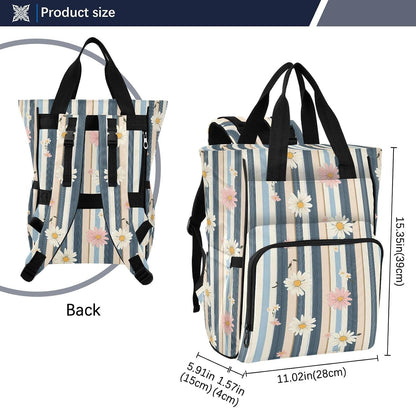 Diaper Bag Backpack, Multifunction Travel Bag for Moms Dads, Baby Changing Bag with Insulted Pockets, Stroller Straps and Side Bottle Pockets Striped Floral Pattern