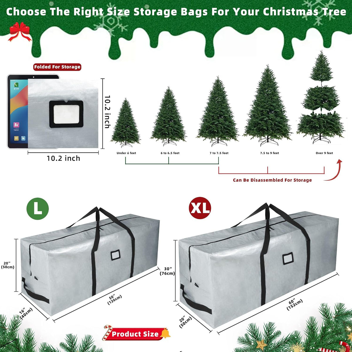 Large Christmas Tree Storage Bag Heavy Duty 7.5 Ft (Gray)