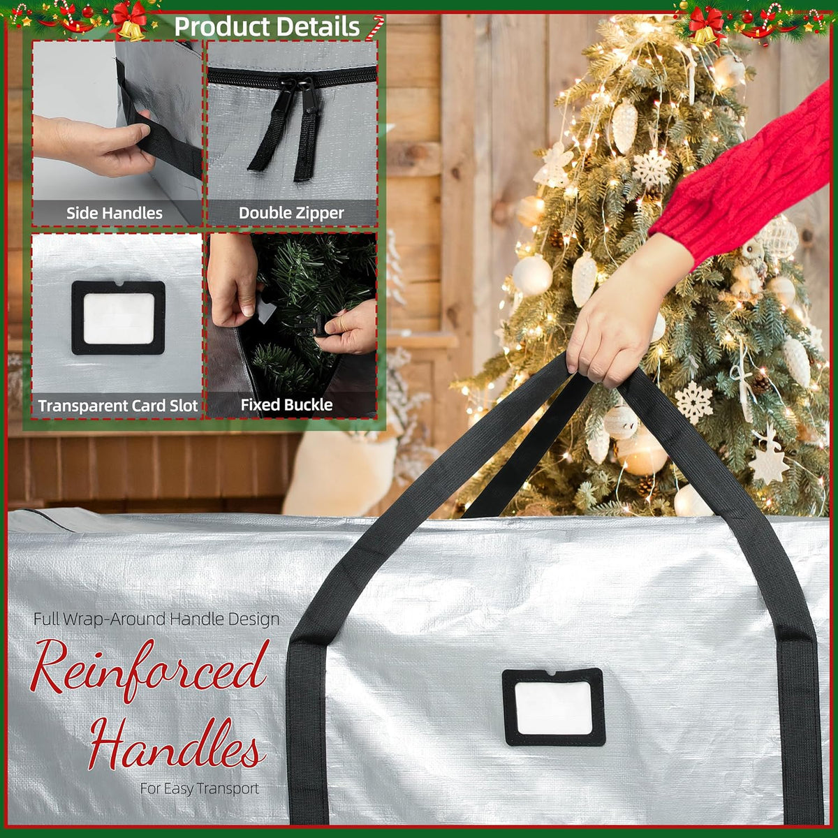 Large Christmas Tree Storage Bag Heavy Duty 7.5 Ft (Gray)