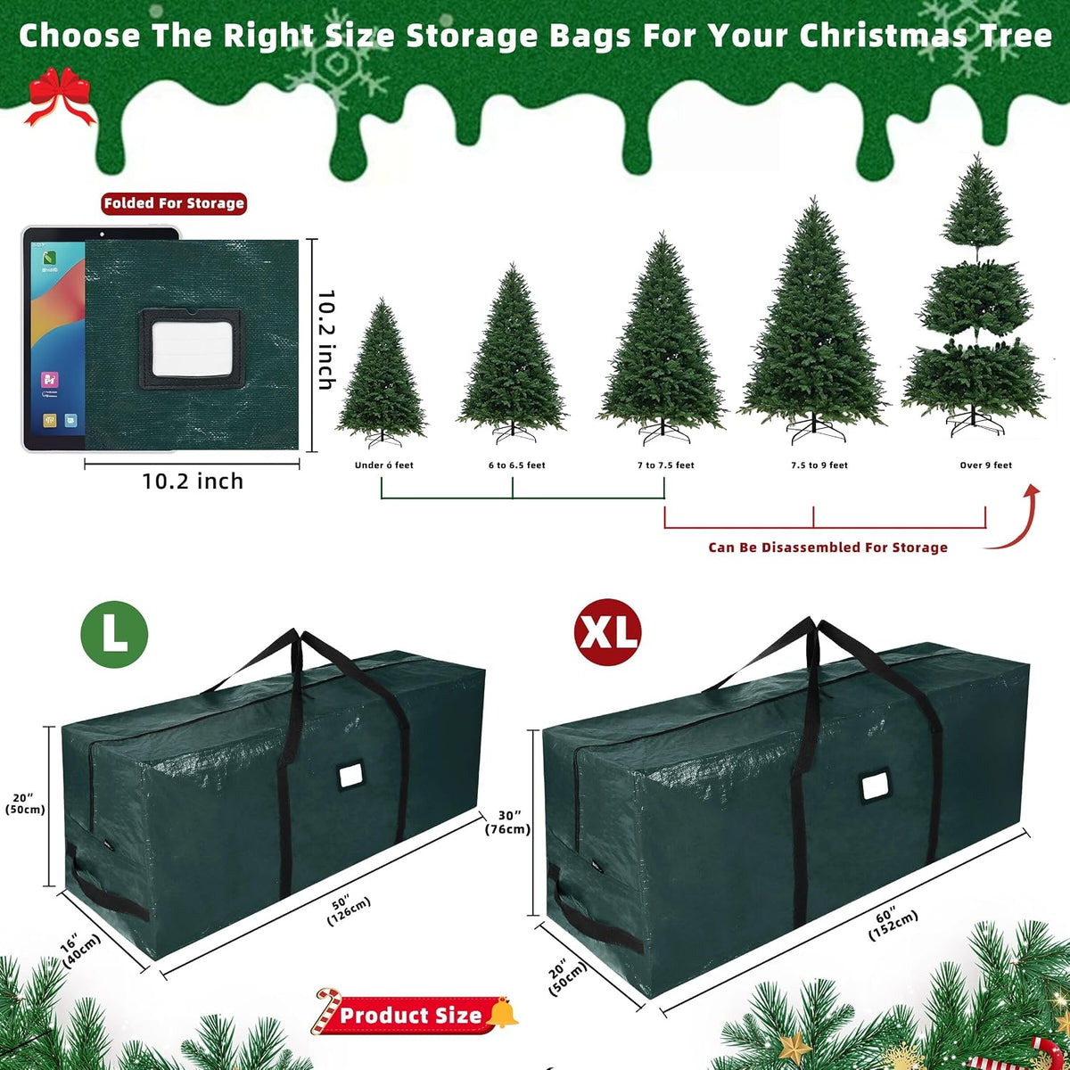 Large Christmas Tree Storage Bag Heavy Duty 7.5 Ft (Gray)