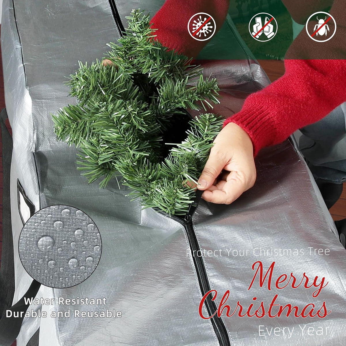 Large Christmas Tree Storage Bag Heavy Duty 7.5 Ft (Gray)