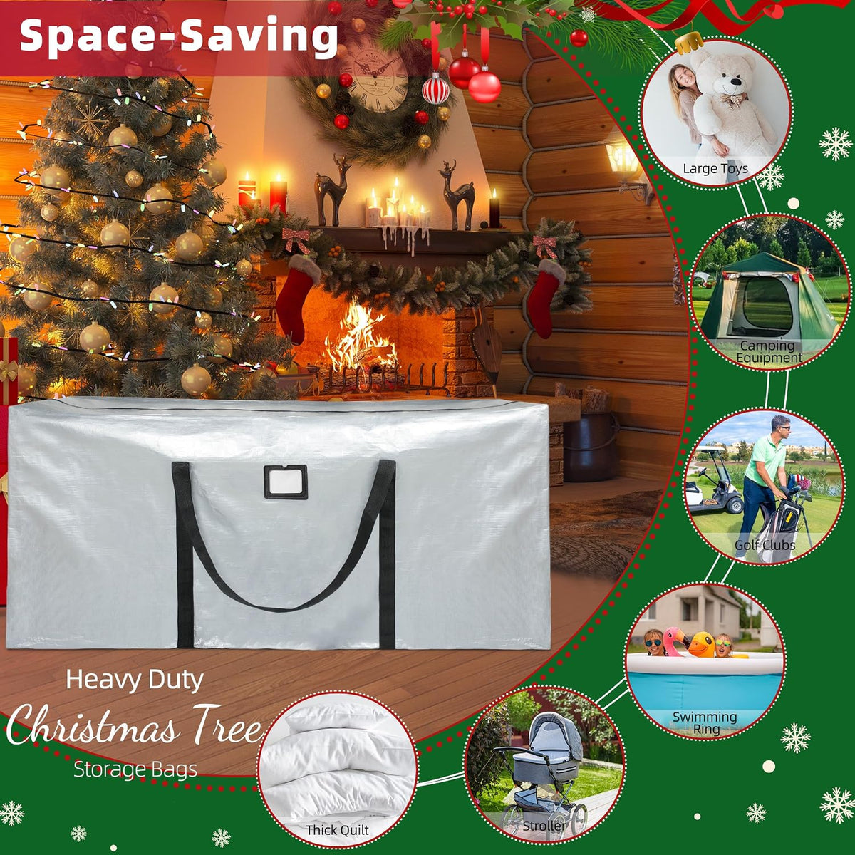 Large Christmas Tree Storage Bag Heavy Duty 7.5 Ft (Gray)