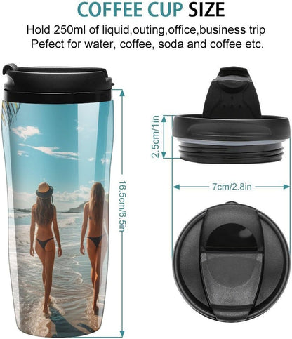 Clear Picture of A Wall with A Window with Flowers And A Bicycle Coffee Mug with Lid Flip Top Double Wall Plastic Coffee Cups Drinks Tumbler 350ml