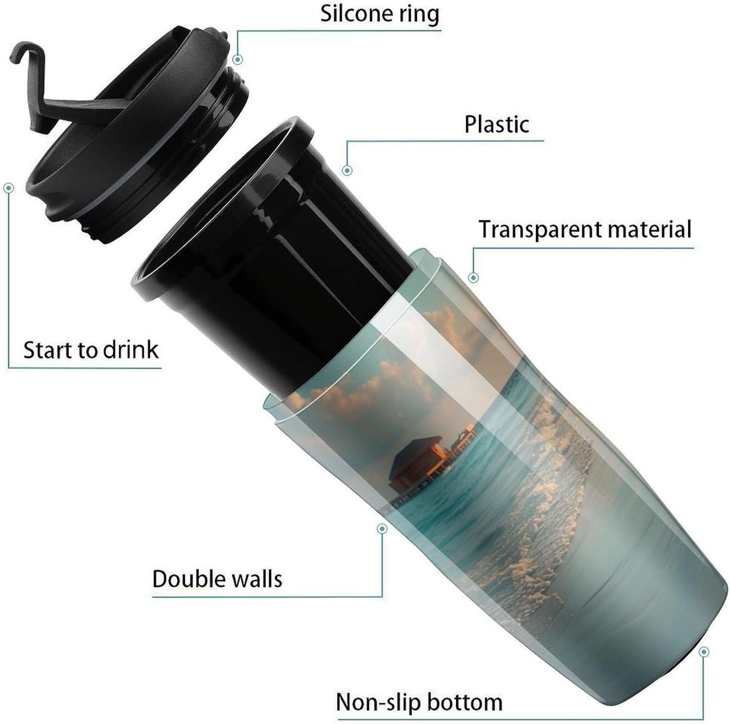 Clear Picture of A Wall with A Window with Flowers And A Bicycle Coffee Mug with Lid Flip Top Double Wall Plastic Coffee Cups Drinks Tumbler 350ml