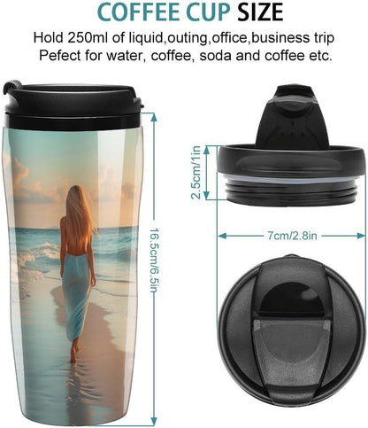 Clear Picture of A Wall with A Window with Flowers And A Bicycle Coffee Mug with Lid Flip Top Double Wall Plastic Coffee Cups Drinks Tumbler 350ml