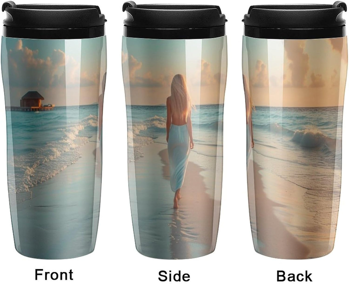 Clear Picture of A Wall with A Window with Flowers And A Bicycle Coffee Mug with Lid Flip Top Double Wall Plastic Coffee Cups Drinks Tumbler 350ml