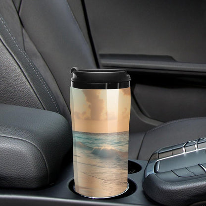 Clear Picture of A Wall with A Window with Flowers And A Bicycle Coffee Mug with Lid Flip Top Double Wall Plastic Coffee Cups Drinks Tumbler 350ml