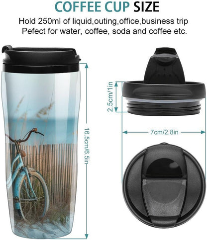 Clear Picture of A Wall with A Window with Flowers And A Bicycle Coffee Mug with Lid Flip Top Double Wall Plastic Coffee Cups Drinks Tumbler 350ml